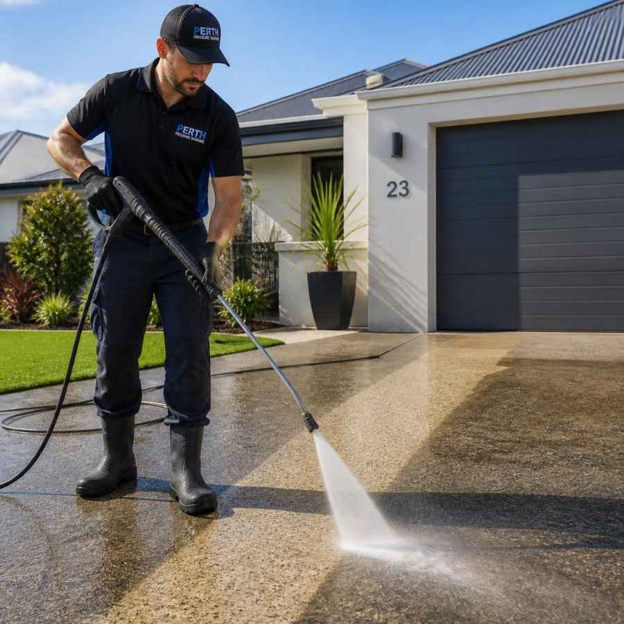 Peak Pressure Solutions cleaning a Perth driveway